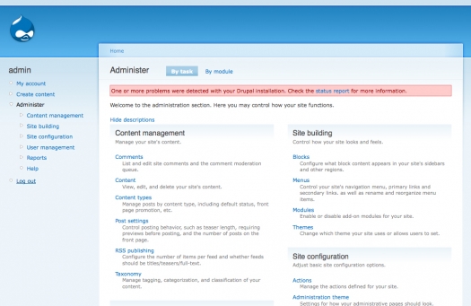 WordPress vs Drupal: Choosing the Best Free CMS Solution for Your Site image screenshot Drupal Admin Screen.jpg