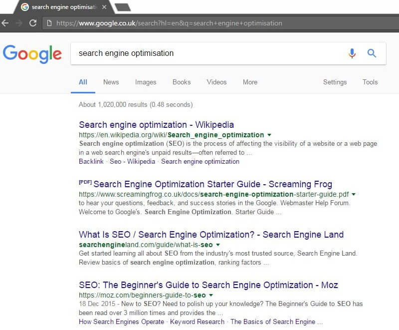 search engine optimisation SERP