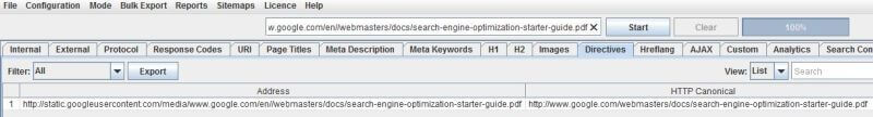 HTTP canonical in the SEO Spider