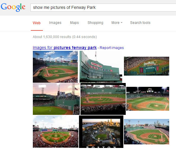Knowledge Graph show me pictures of Fenway Park