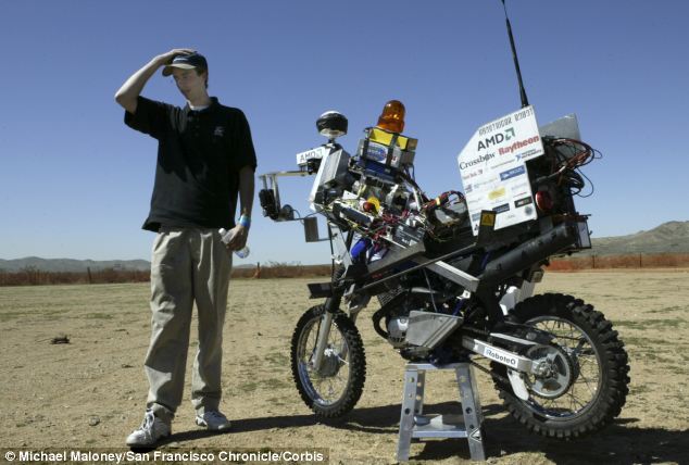 Google engineer Anthony Levandowski with the 'Ghostrider' robot motorbike he developed