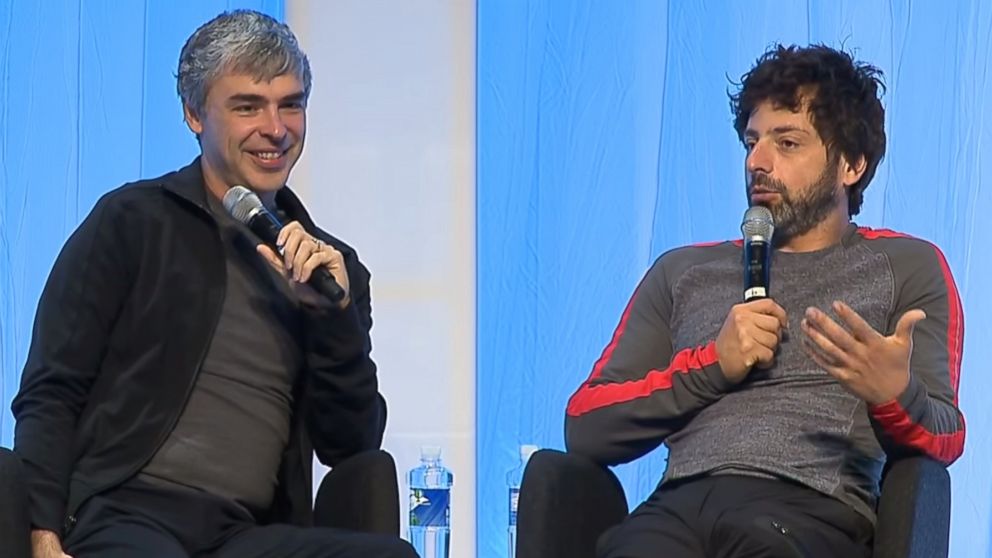 PHOTO: Google founders Larry Page and Sergey Brin are seen in a video titled, Fireside chat with Google co-founders, Larry Page and Sergey Brin with Vinod Khosla posted to YouTube on July 3, 2014.