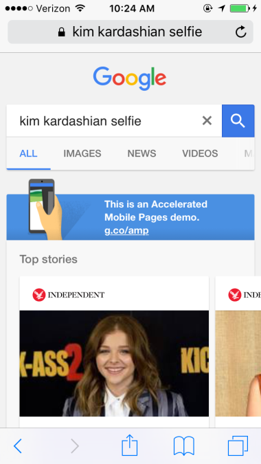 Kim Kardashian selfie Google AMP 