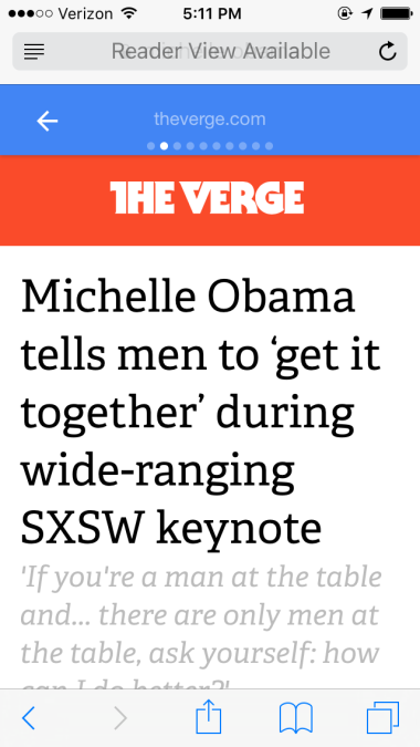 The Verge Michelle Obama Google AMP Article | SEJ