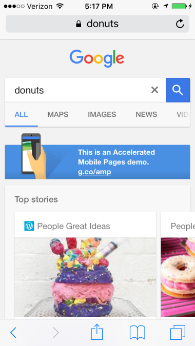 Google AMP Local Search Results