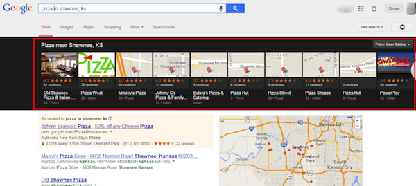Pizza Near Shawnee KS Google SERP