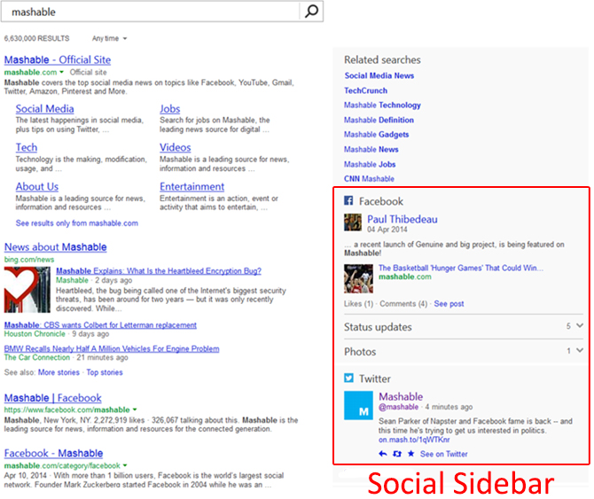 Bing's Social Sidebar