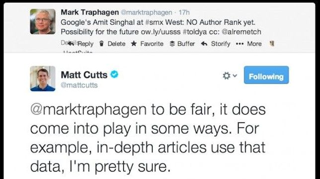 Matt Cutts Tweet on AuthorRank