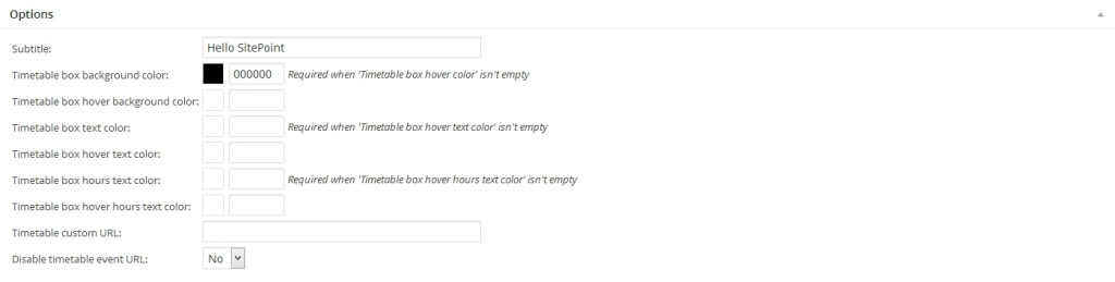 Responsive Timetable Plugin Colors